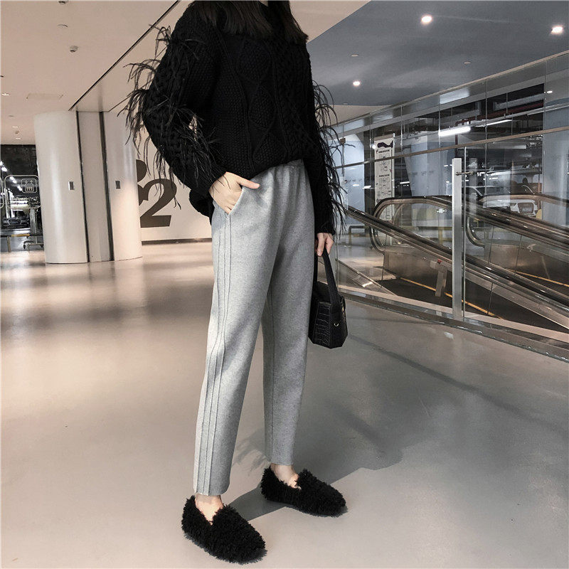 Wool Kharen Pants Woman Autumn Winter High Waist Loose Smoke Tubes Pants Robe Pants Casual Loose Straight Silo Garnter Grandma Pants