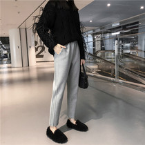 Wool Harem pants womens autumn and winter high-waisted loose-legged pants radish pants casual straight thin plus velvet granny pants