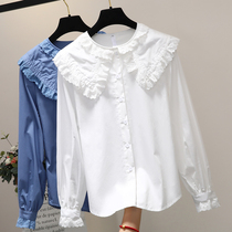 Counter doll collar shirt womens long-sleeved loose Korean version of the very fairy top lace small shirt Lace large lapel shirt