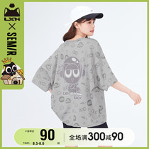 Rooky black] Senma short sleeve T-shirt woman midsize oversize oversize grey 2022 summer new pure cotton full-print t-shirt