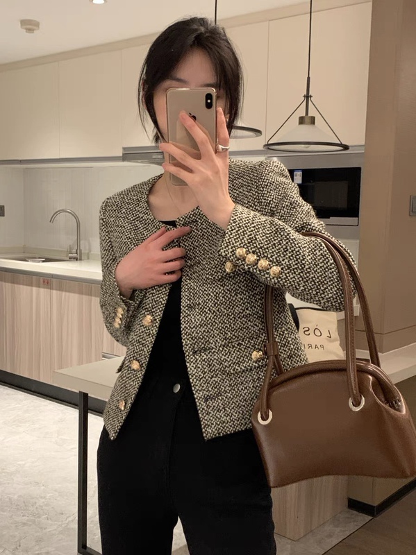 High-End Chanel-Style Jacket for Women, Song Zuer's Same Style, 2024 Spring and Autumn Wool Tweed, Ce Brand French Socialite Top