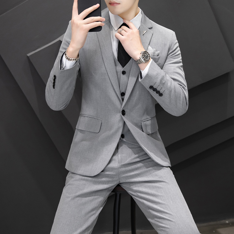 Suit Suit for Men, Korean Style Slim Fit Business Professional Formal Wear Three-Piece Suit, Casual Groom Wedding Dress, Suit Jacket