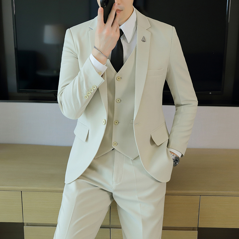 Men's Suit Set, Korean Style Business Formal Wear, Three-Piece Casual Blazer, Slim Fit Groom and Best Man Attire