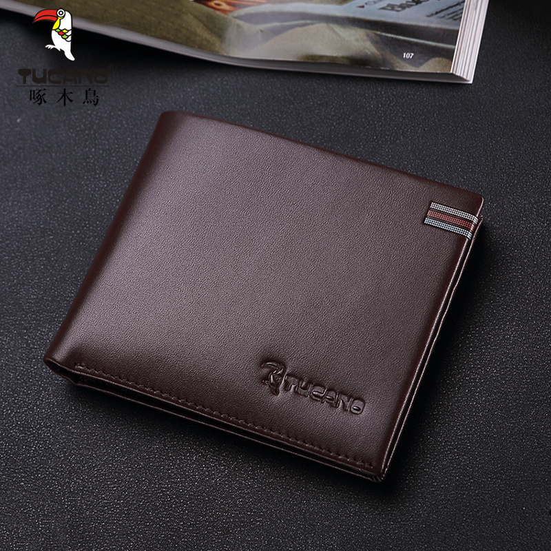 Woodpecker Fashion Men's Wallet Short thin Money Chuck Layer Bull Leather Business Crosswalk Casual Japan-ROK Male Piping Soft