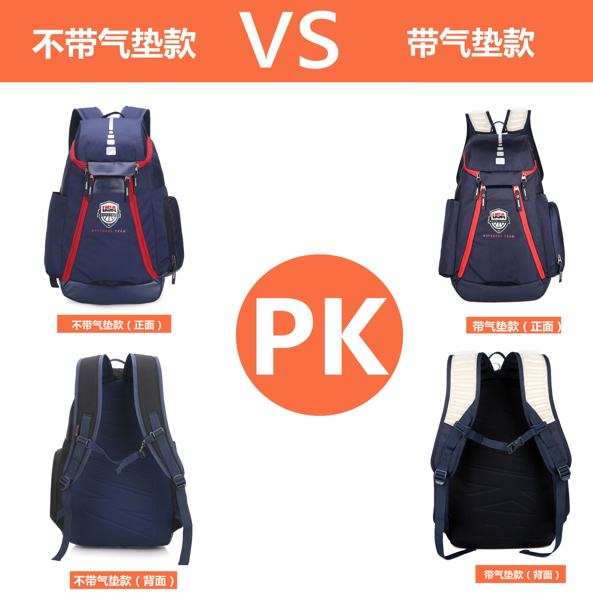 USA American Basketball Backpack LeBron James Air Cushion Backpack Large Capacity Sports Training Gym Bag Laptop Bag for Men and Women - Thumbnail 2