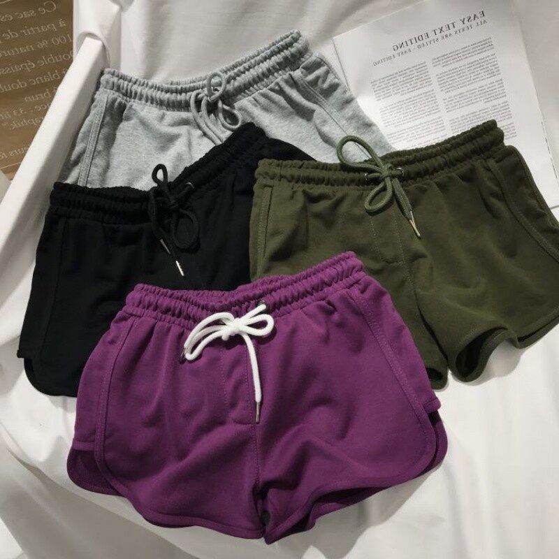 Waist sports pants casual hot pants pants women's military pants embroidery a wide loose green shorts purple legs high summer