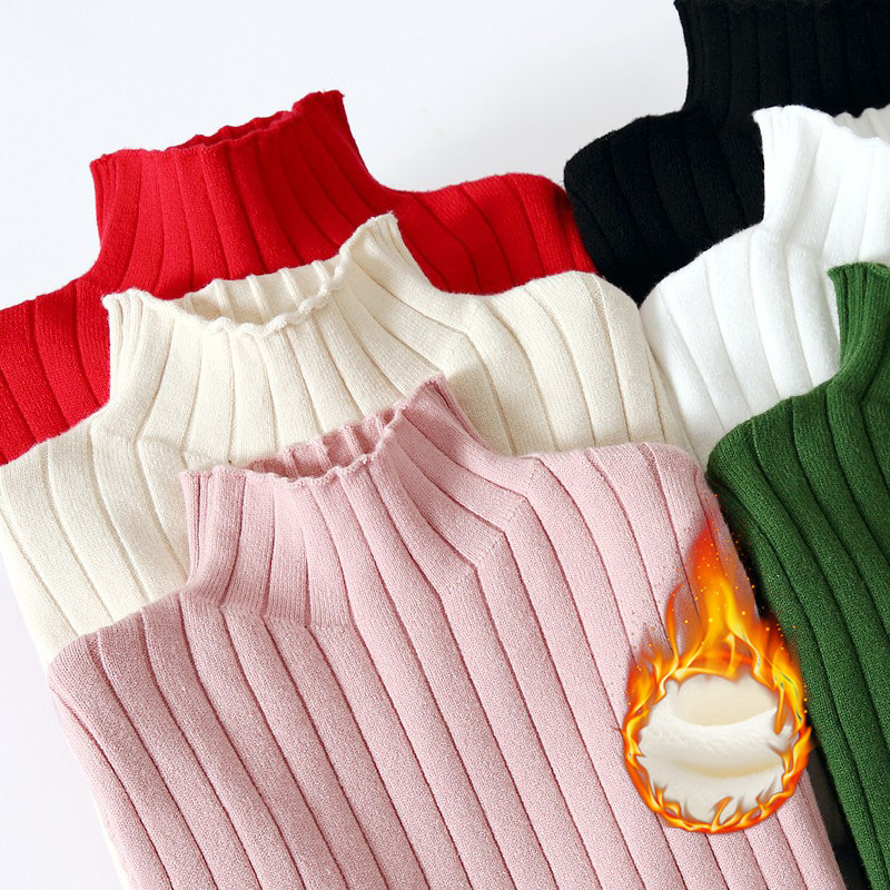 Girls' half-high collar bottoming sweater thickened 2023 new foreign style autumn and winter children's fleece knitted sweater for girls