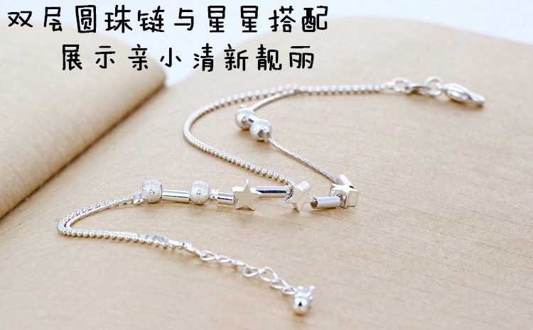 Nữ thần vòng chân bạc 925 Starry Sterling Silver Bracelet Bell Love Stars Thái bạc Vòng chân bạn gái Ngày Valentine - Vòng chân lắc chân nữ inox