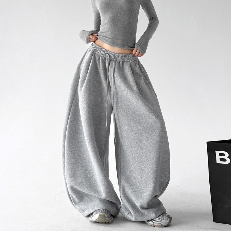 Loose and Casual Gray Drawstring Sweatpants for Women, 2026 Spring and Autumn New Style, Loose and Slimming Wide-Leg Pants, Casual Sports Pants Loose and Casual Gray Drawstring Sweatpants for Women, 2026 Spring and Autumn New Style, Loose and Slimming Wide-Leg Pants, Casual Sports Pants