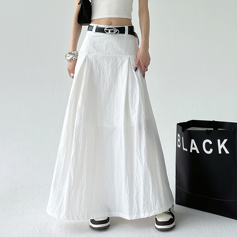 White Midi Skirt for Women, Spring and Autumn 2026 New Style, Loose High-Waisted, Mid-Length, Drapey A-Line, Large Hem, Thin Autumn Wear