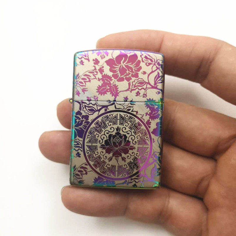 New Suluo brass kerosene lighter personality magic color ice five-sided flowers blooming rich peony laser engraving