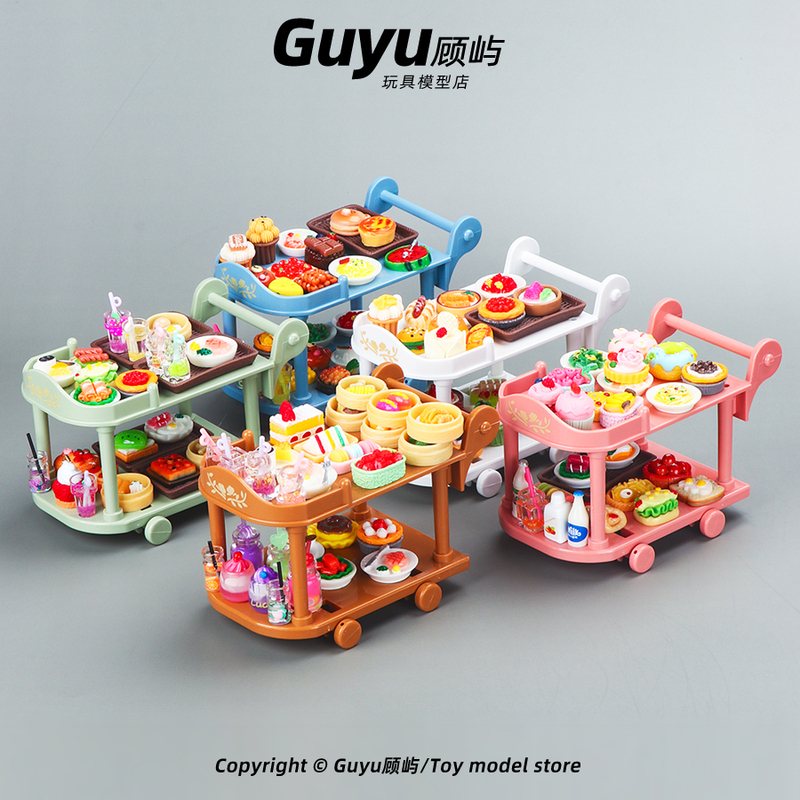 Miniature Food Cart, Push Cart, Miniature Kitchen, Pretend Play, Mini Food Props, Dollhouse, Supermarket Model Toy