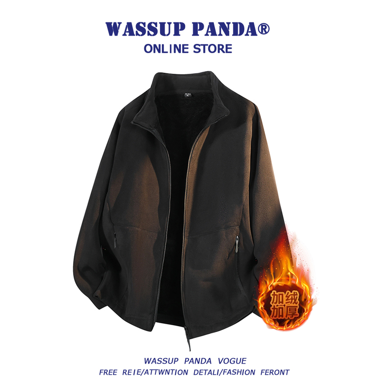Wassup Panda Stand-Up Collar Fleece Jacket for Men, Autumn and Winter Thickened Warm Cardigan Jacket, Lamb Wool Fleece Jacket Wassup Panda Stand-Up Collar Fleece Jacket for Men, Autumn and Winter Thickened Warm Cardigan Jacket, Lamb Wool Fleece Jacket