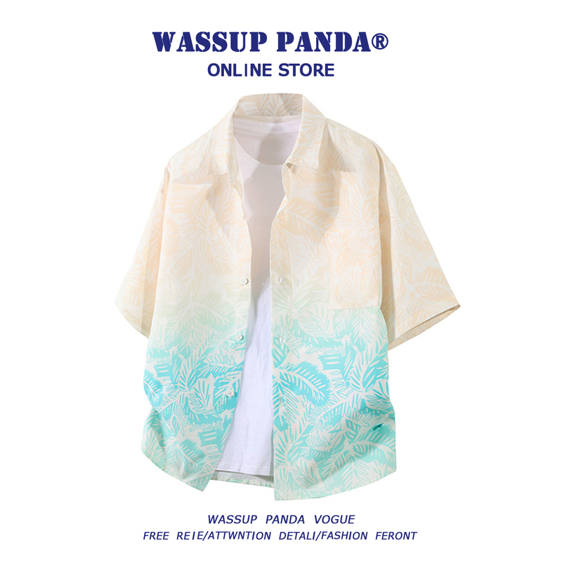 Wassup Panda Ice Silk Beach Short-Sleeved Shirt Men's Summer Trendy Brand Loose Hawaiian Half-Sleeved Shirt Jacket Wassup Panda Ice Silk Beach Short-Sleeved Shirt Men's Summer Trendy Brand Loose Hawaiian Half-Sleeved Shirt Jacket