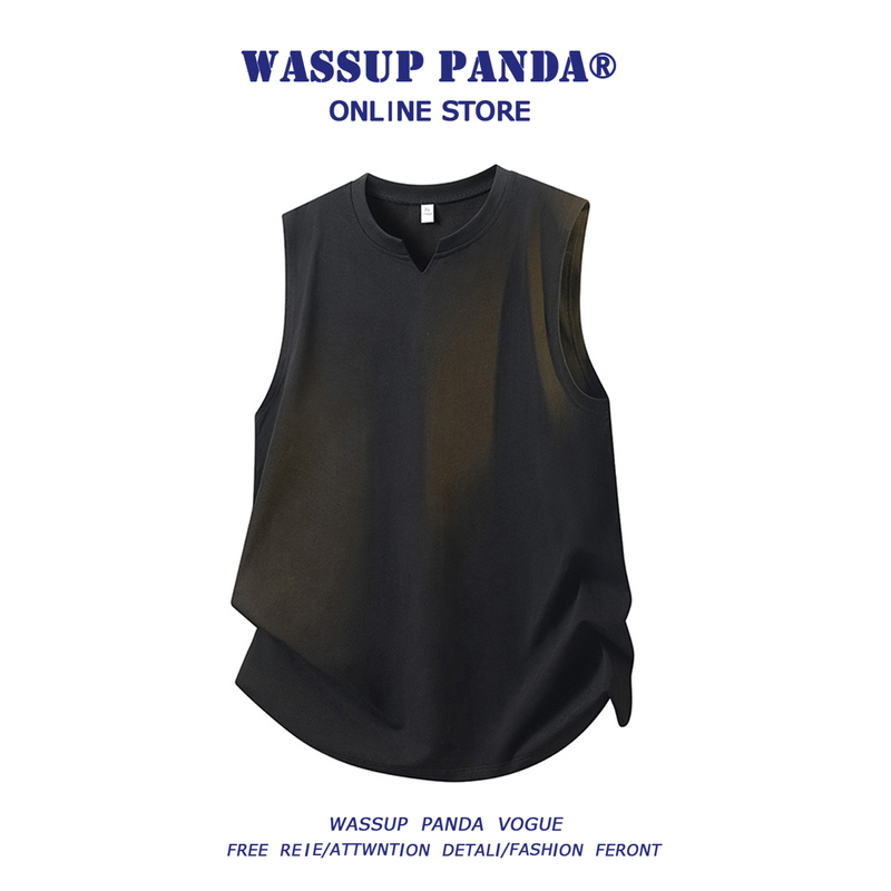 Wassup Panda Solid Color Ice Silk V-Neck Sports Vest Men's Summer Fitness Sleeveless T-Shirt Loose Tank Top