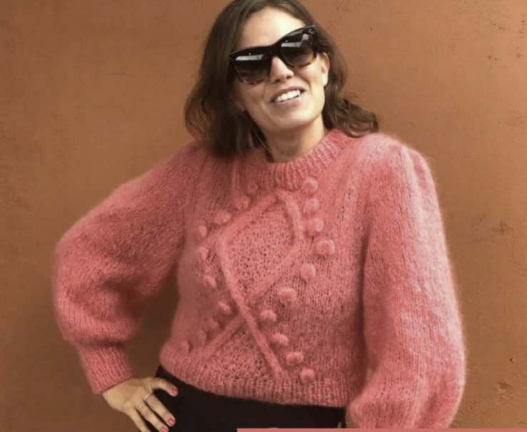 1349 Diamond and Pearl Pullover Mohair Version Women's Round Neck Puff Sleeve Sweater Knitting Pattern Text Tutorial