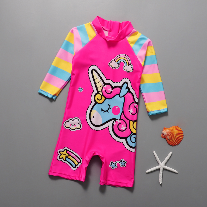 Children's one-piece long-sleeved swimsuit cute girl baby infant sunscreen little princess swimsuit hot spring warm