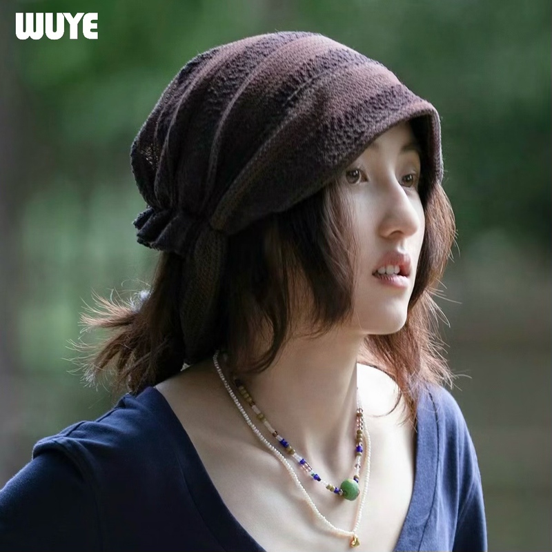 [Same Style as Zhang Zifeng] Original and First Published |   Wuye Five-Leaf Retro Cold Weather Hat Purple Tie Headscarf Hat Turban Hat