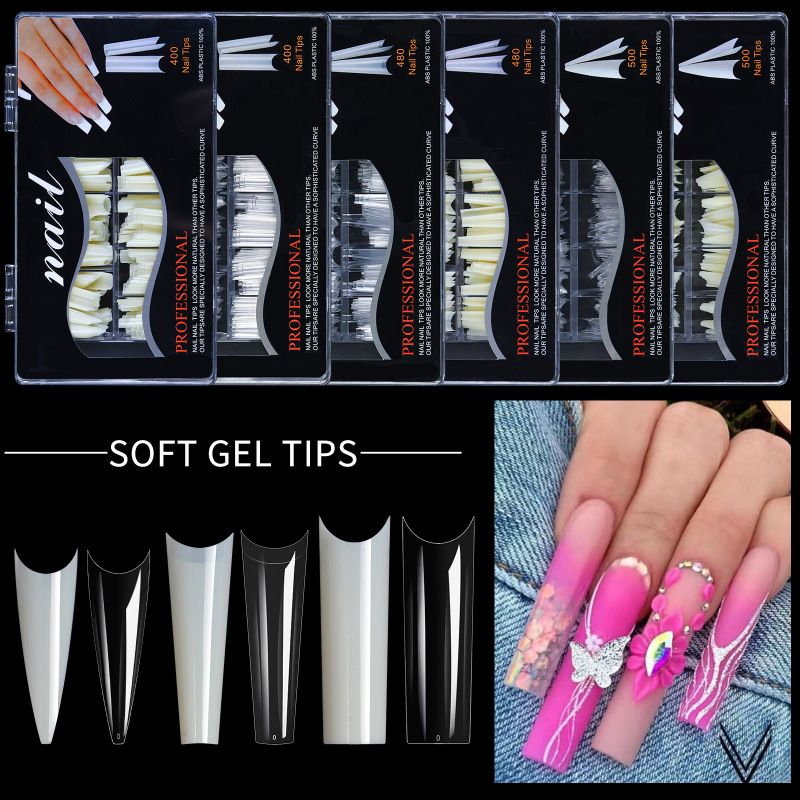 Ghost Nail Box Set Full Cover Half Cover Extra Long French Style Water Pipe Nails Trapezoid Nails Transparent Fake Nail Tips