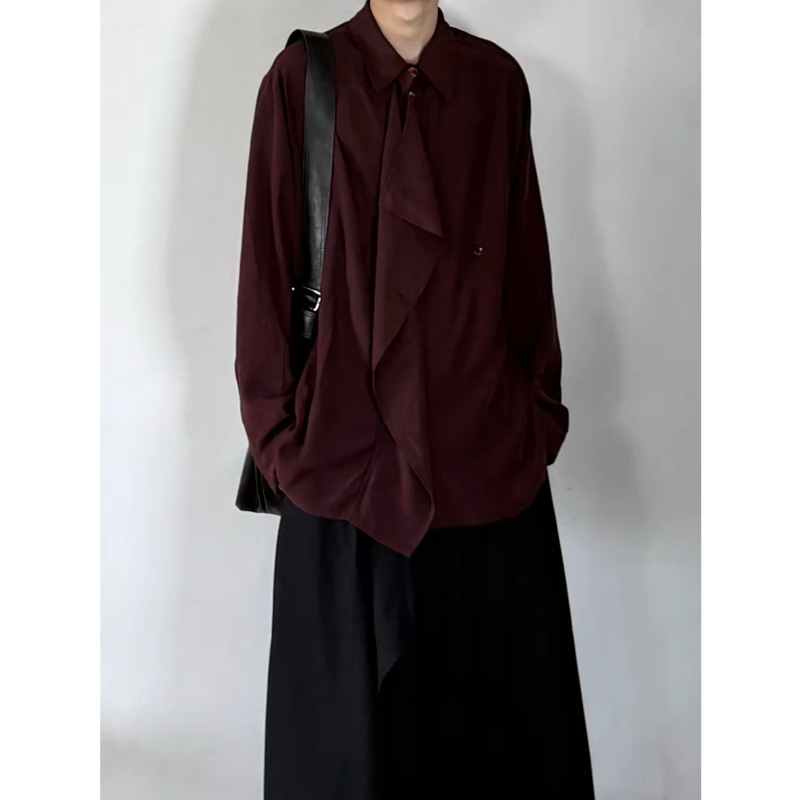 The Necessity of Old-Fashioned Dating by Tailor Yu: Dark Red, Artistic Retro, Flowing Fabric Shirt The Necessity of Old-Fashioned Dating by Tailor Yu: Dark Red, Artistic Retro, Flowing Fabric Shirt
