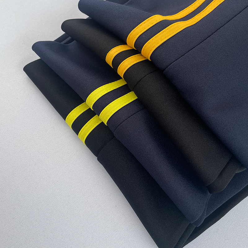 Two-Stripe Light Yellow Double Stripe School Uniform Pants, Navy Blue National Standard Unisex Student Black Stripe School Pants