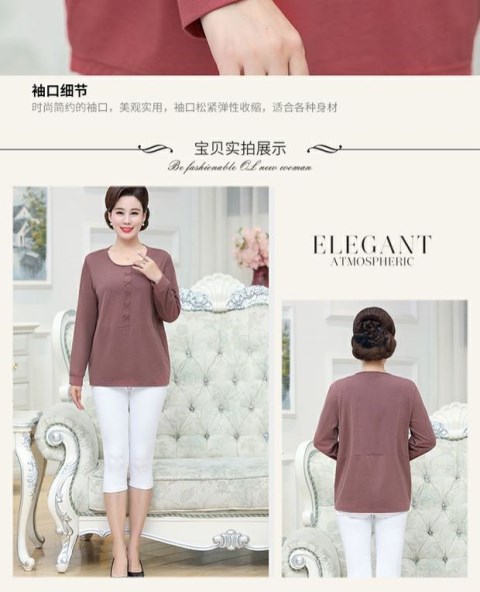 Phụ nữ trung niên và già 2019 xuân hè mới cổ tròn tay dài rộng 40-50 tuổi mẹ size áo thun cotton hàng đầu - Quần áo của mẹ áo thun nữ trung niên