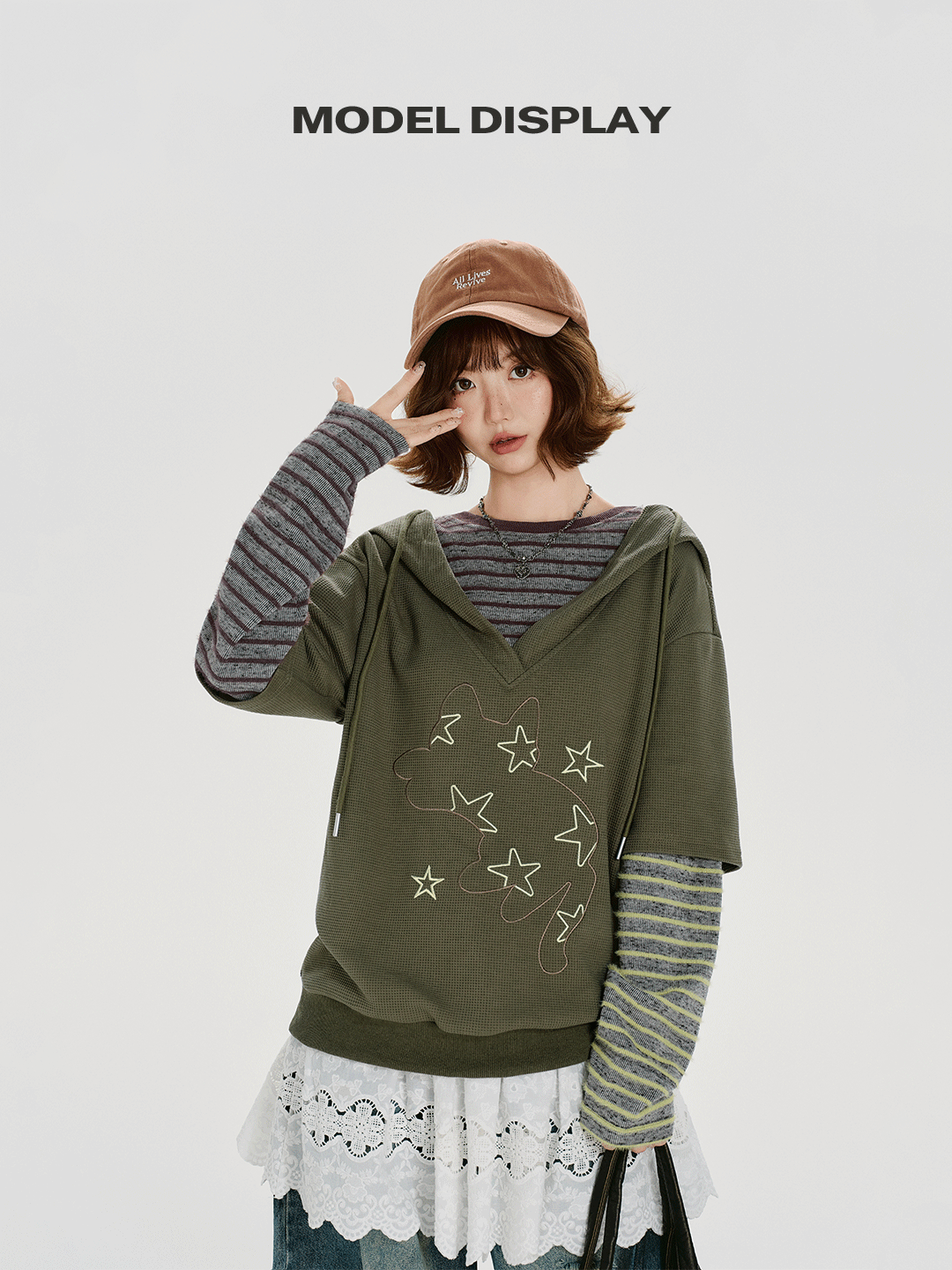 Girlyhalo Striped Layered-Look Hoodie