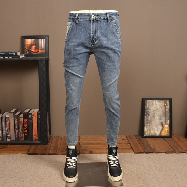 2024 New Jeans Men's Summer Thin Stretch Slim Pints ​​with Diagonal Pockets Trendy Korean Style Casual Nine-Point Pants