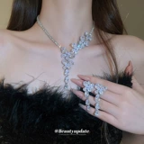 Серьги с цирконом, ожерелье, элегантный комплект, модная цепочка до ключиц, аксессуар, изысканный стиль, свадебный аксессуар