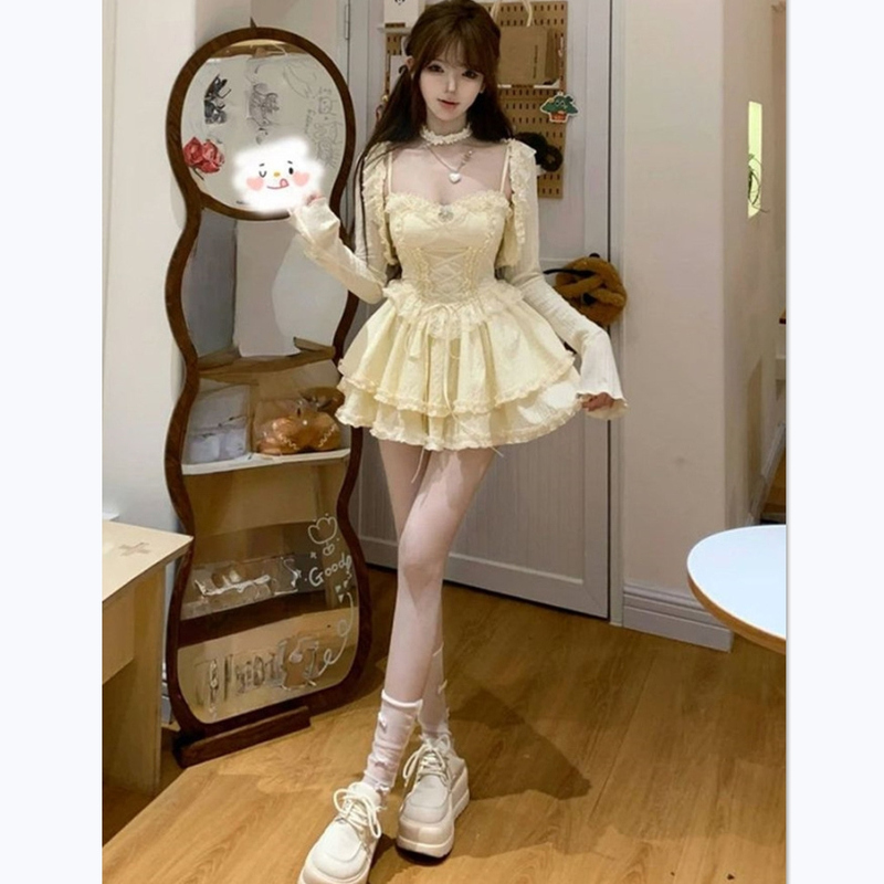 Cream Puff Summer Princess Pure Desire Style French Suspender Dress + Knitted Cardigan Two-Piece Set 2026
