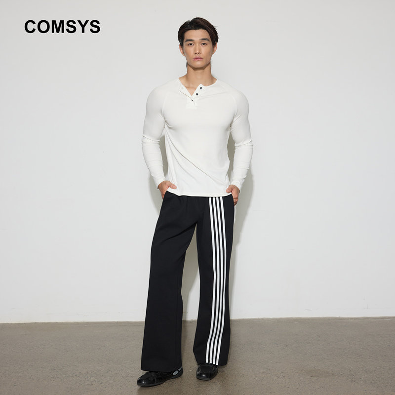 Comsys Modal Air Layer Sports Pants Patchwork Ribbon Sweatpants Wide Leg Loose Casual Pants