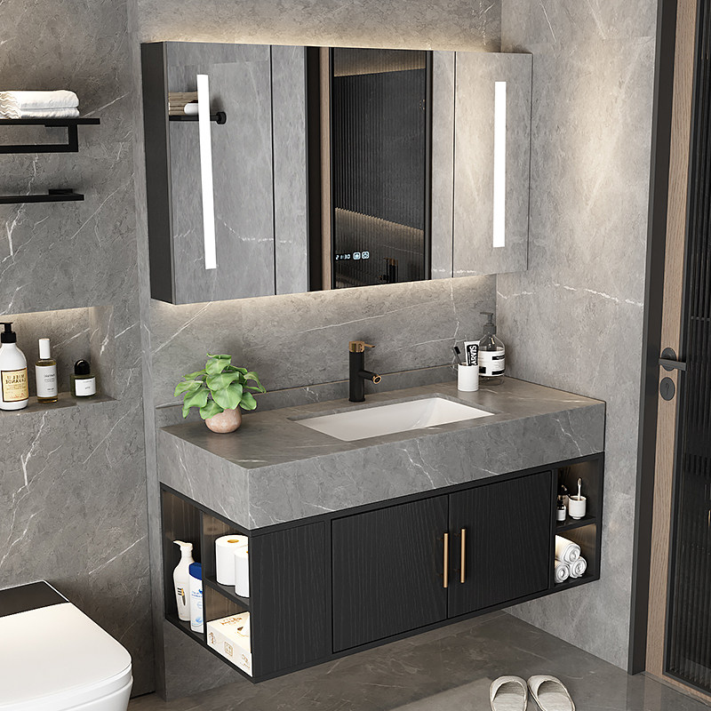 Simple modern rock plate one-piece basin Bathroom cabinet combination wash basin Basin cabinet set bathroom face wash sink
