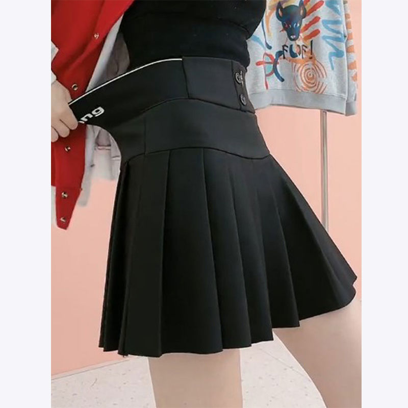 Black Plexu Dress Autumn Style 2022 New Spring Autumn Design Sensation Letter Cashew Elastic High Waist Half Body Skirt A Character Short Skirt