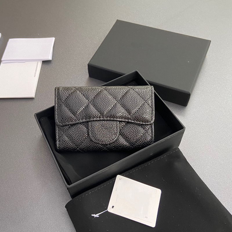 2025 New Caviar Card Holder for Women, Flip-Top Cowhide Lambskin Zipper Small Chanel-Style Coin Purse, Quilted Single Card Holder