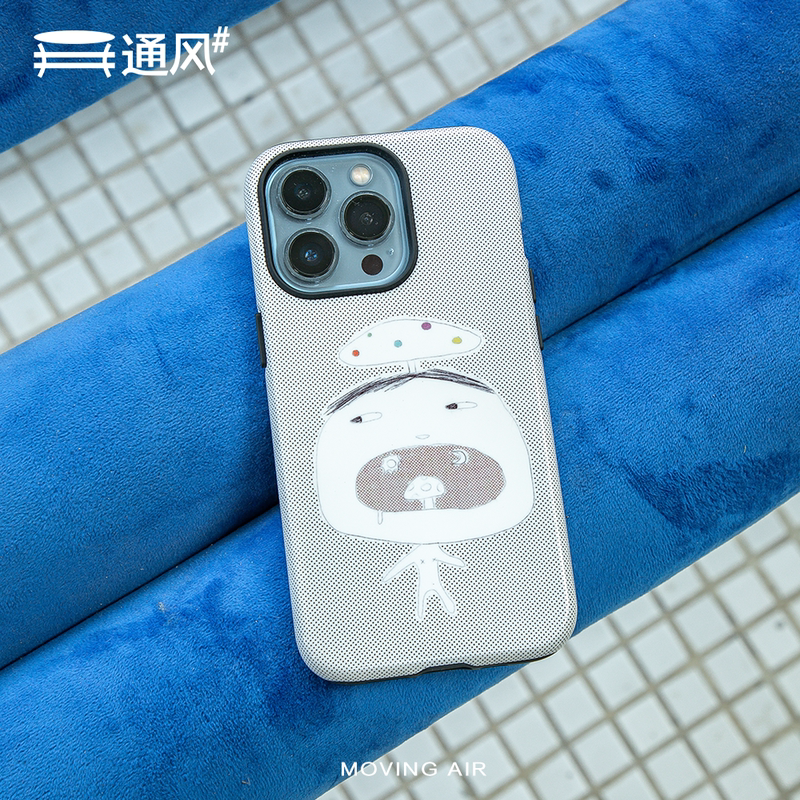 Ventilation Shaft |   Original Toothless Mushroom Series Cute Illustration Hand-Drawn Korean Two-In-One Personalized Apple Phone Case with Round Edges, Full Coverage for iPhone 13, Large Hole, Full Protection for iPhone 14 Pro.