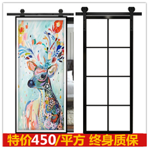 Nordic barn door Color carving door Aluminum alloy glass door Bathroom with lock kitchen toilet Push-pull hanging rail sliding door