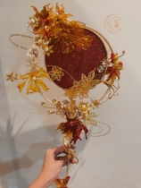 Golden jade long handle fan bridal wedding fan-fan customization