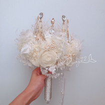 Champagne color eternal flower white feather hand-made custom high-end Korean hand bouquet bride wedding pinky22 wedding