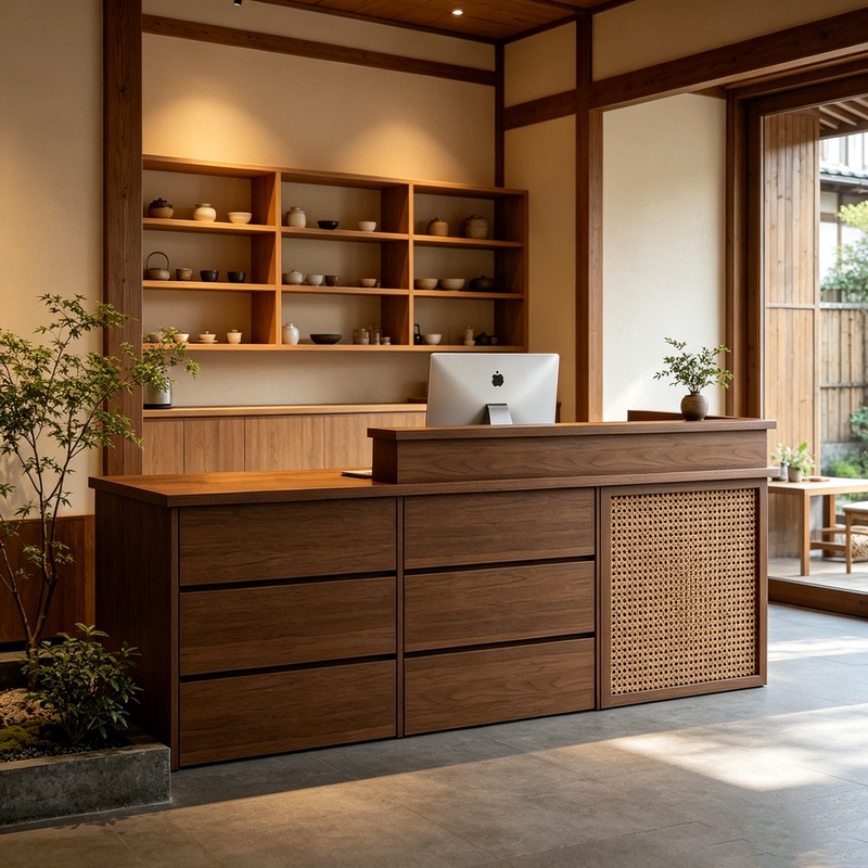 New Chinese-Style Reception Desk, Japanese-Style Rattan Cash Register Counter, Small Consultation Front Desk Table for Guesthouses, Tea Rooms, and Companies New Chinese-Style Reception Desk, Japanese-Style Rattan Cash Register Counter, Small Consultation Front Desk Table for Guesthouses, Tea Rooms, and Companies