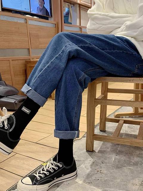 Jeans men's spring and autumn trendy brand loose straight casual trousers men's summer thin wide-leg pants men's