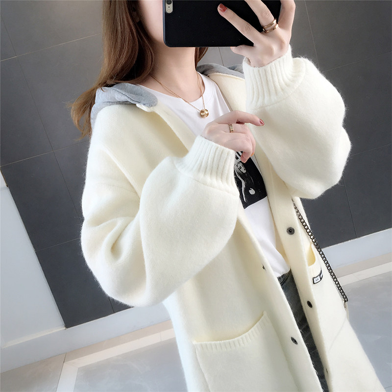 European Station Network Red Lazy Breeze Knit Cardiovert Woman in the middle of the new 2023 autumn and winter foreign air Han version with cap sweater-Taobao