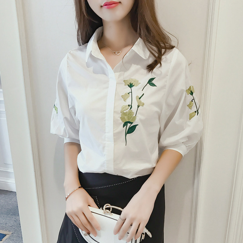 European Station Embroidered White Shirt Woman Design Sensation Small Crowdnew 2022 Autumn Winter Retro Port Taste Lantern Sleeve Blouse