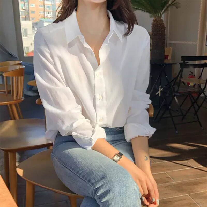 European Standing White Shirt Woman Design Sensation Small Crowdnew 2022 Spring Autumn Winter Loose Long Sleeves 100 Hitch Pie
