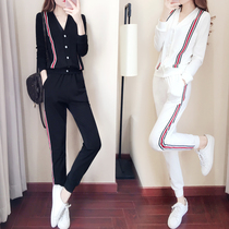 European station leisure sports suit female size 2021 Spring and Autumn Winter new fashion tide sweater two-piece set