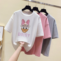 European station white T-shirt womens short sleeve summer loose Korean version 2021 new half-sleeve Joker plus size shirt