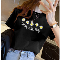 European station long white T-shirt female ins tide 2021 summer New loose Korean print round neck top