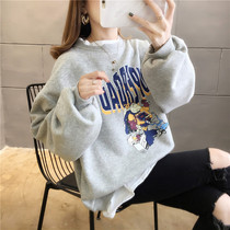 Plus velvet long sweater women loose bf lazy wind 2019 autumn and winter New Tide Korean fake two hooded coat