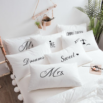 Brief Nordic Wind all-cotton washed cotton pillowcase embroidered letter Xiaoqing New pure cotton pillowcase student single pillowcase