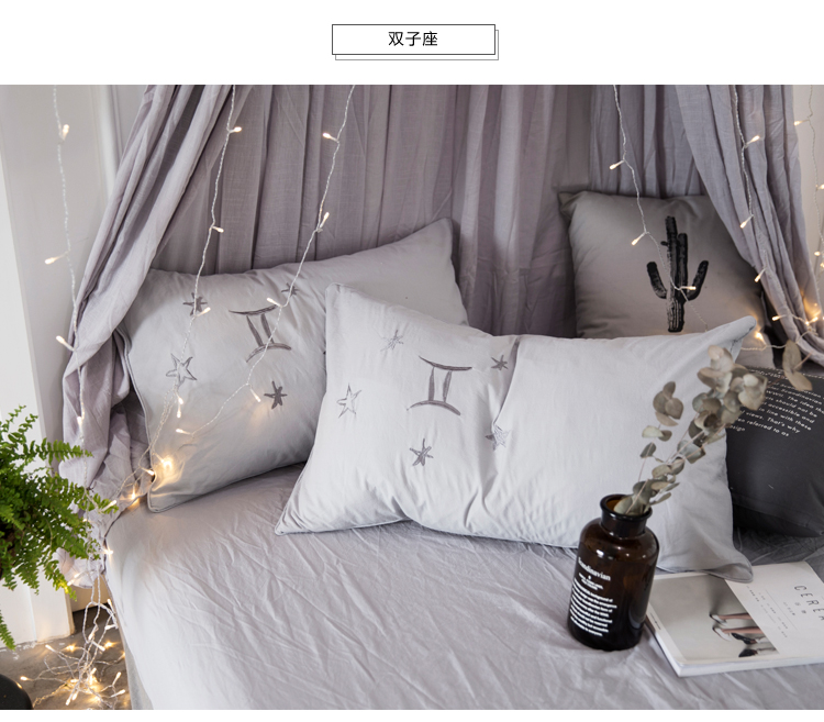 Bông đơn giản giặt bông gối Bắc Âu thêu chòm bông Bông gối đơn 48 * 74cm gối lông vũ