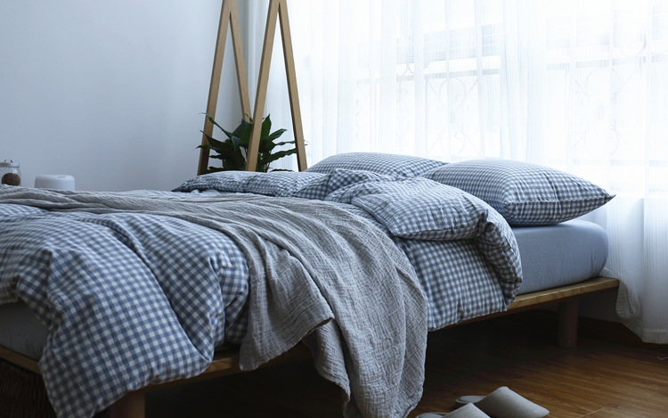 Bông rửa bốn mảnh bông đơn giản màu kẻ sọc sọc giường bông quilt quilt trải giường trải giường 笠